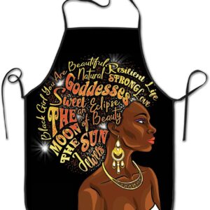 Black Girl Afro Digital Bling Gold Goddesses Queen Apron Theme Cooking Chef Work Shop Women Men Adult Girl Kid Weavers Baking Decorations Painting Bbq Grilling Kitchen Accessories Party Supplies