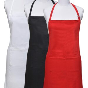 Yourtablecloth Cotton Cloth Cooking Kitchen Apron – 3 Classic Colors – Adjustable Neck Strap – Long Waist Tie – Large Front Pocket – Ideal for Cooking, Cleaning, Gardening & More Red