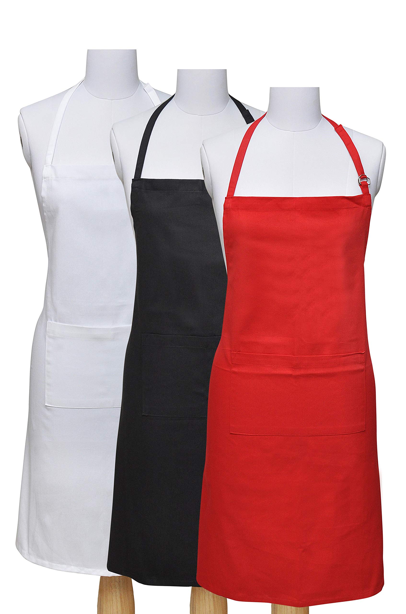 Yourtablecloth Cotton Cloth Cooking Kitchen Apron – 3 Classic Colors – Adjustable Neck Strap – Long Waist Tie – Large Front Pocket – Ideal for Cooking, Cleaning, Gardening & More Red