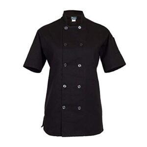 fame women?s basic short sleeve chef coat c100ps - black/xl (wfa83209bkxl)
