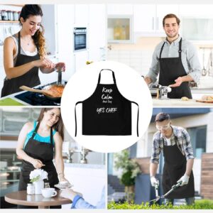 Cilouebghg Keep Calm and say yes chef Design Funny Cooking Chef Apron with Pockets BBQ Kitchen Work Apron Birthday Dad Creative Gifts For Women/Man