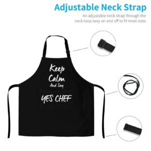 Cilouebghg Keep Calm and say yes chef Design Funny Cooking Chef Apron with Pockets BBQ Kitchen Work Apron Birthday Dad Creative Gifts For Women/Man