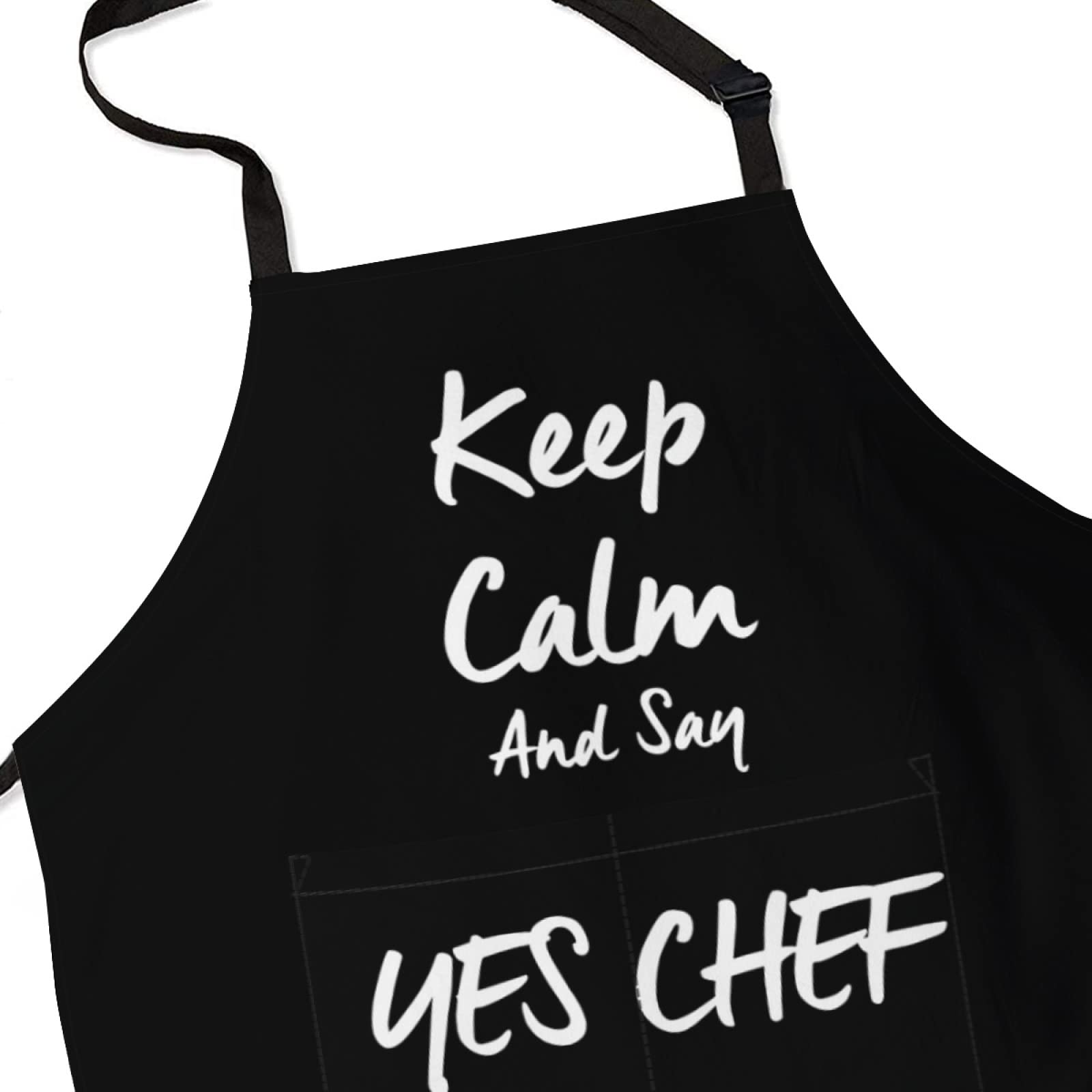 Cilouebghg Keep Calm and say yes chef Design Funny Cooking Chef Apron with Pockets BBQ Kitchen Work Apron Birthday Dad Creative Gifts For Women/Man