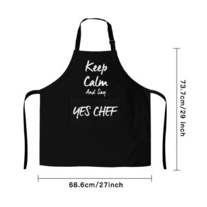 Cilouebghg Keep Calm and say yes chef Design Funny Cooking Chef Apron with Pockets BBQ Kitchen Work Apron Birthday Dad Creative Gifts For Women/Man