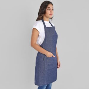 Mellow Buff 2 Pack Chef Apron, Recycled Cotton Kitchen Apron with an Adjustable Neck with Long Ties, for cooking, baking | Denim Blue…