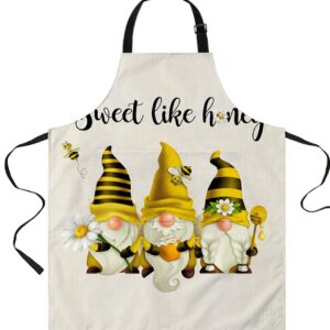 CirCleO Waterproof Stain-Proof Apron for Women Men,Cooking Baking Apron with Pockets Summer Daisy Gnomes Bee Adjustable Apron