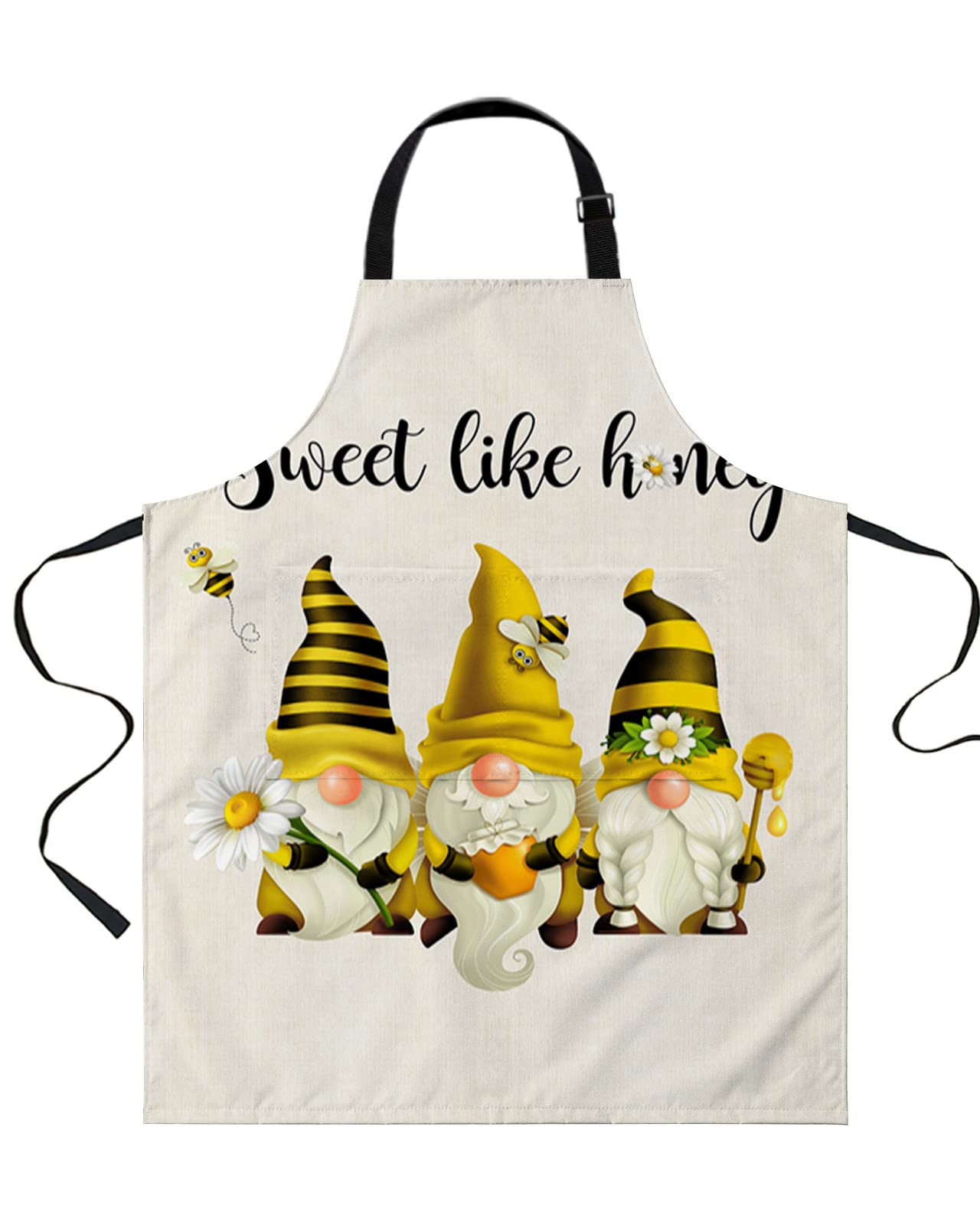 CirCleO Waterproof Stain-Proof Apron for Women Men,Cooking Baking Apron with Pockets Summer Daisy Gnomes Bee Adjustable Apron