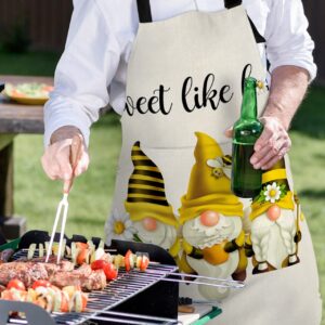 CirCleO Waterproof Stain-Proof Apron for Women Men,Cooking Baking Apron with Pockets Summer Daisy Gnomes Bee Adjustable Apron