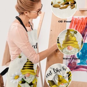 CirCleO Waterproof Stain-Proof Apron for Women Men,Cooking Baking Apron with Pockets Summer Daisy Gnomes Bee Adjustable Apron