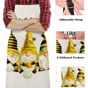 CirCleO Waterproof Stain-Proof Apron for Women Men,Cooking Baking Apron with Pockets Summer Daisy Gnomes Bee Adjustable Apron