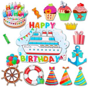 15 Pcs DIDODI Birthday Cruise Door Decorations Funny Magnetic Cruise Door Magnets Cruise Fridge Carnival Happy Birthday Decal Ship Door Birthday Magnets for Ship Party Refrigerator