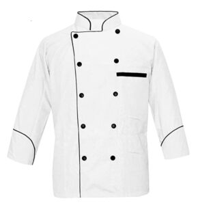 men's multi color chef jacket/light weight chef coat with contrast black piping(size,s-5xl) (white, large)