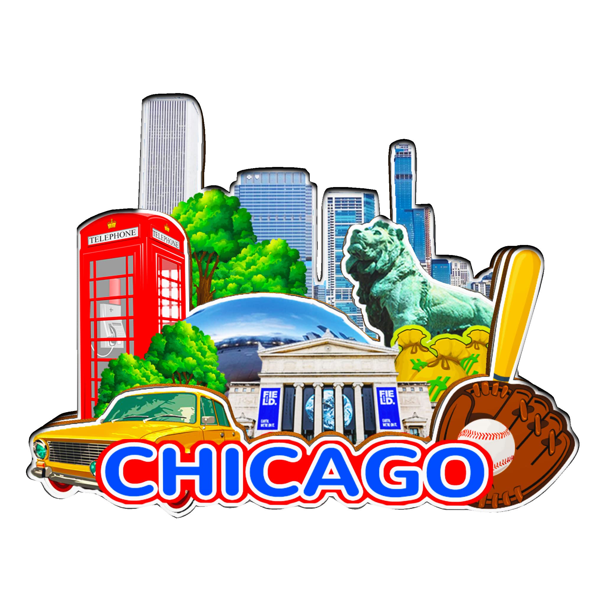 Chicago Illinois USA Magnet Fridge Magnet Wooden 3D Landmarks Travel Collectible Souvenirs Decoration Handmade-1090