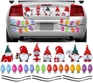 whaline 29pcs christmas reflective car magnets set colorful bulb light magnets with lines 7 design christmas gnomes refrigerator garage magnet decals for xmas mailbox (not for aluminum alloy vehicle)