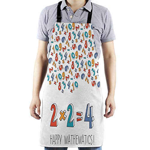 HGOD DESIGNS Math Kitchen Apron,Happy Mathematics 2x2=4 3d Contour Math Signs Kitchen Aprons For Women Men For Cooking Gardening Adjustable Home Bibs,Adult Size