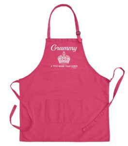 grammy a title higher than queen funny apron for kitchen bbq barbecue cooking baking crafting gardening two pocket apron for grandma or mom heliconia