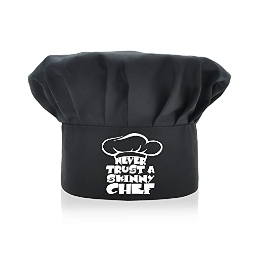 AGMdesign Funny Chef Wear, Funny Chef Hat, Never Trust A Skinny Chef, Adjustable Kitchen Cooking Hat for Men & Women Black, Mother's Day/Father's Day/Birthday Gift for Him, Her, Mom, Dad, Friend