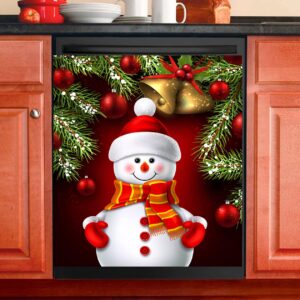 dishwasher magnet cover panel for the front, christmas red snowman bell magnetic covers sticker decal washing machine cover decorative home season decor,26x23