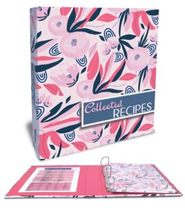 better kitchen products recipe binder, full page 3 ring standard binder organizer set (with 50 page protectors & 12 category divider tabs) 11.5" x 12" floral design
