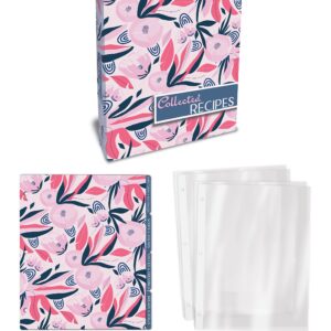 Better Kitchen Products Recipe Binder, Full Page 3 Ring Standard Binder Organizer Set (with 50 Page Protectors & 12 Category Divider Tabs) 11.5" x 12" Floral Design