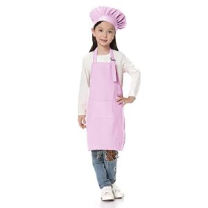 toptie kids apron and chef hat set, adjustable cotton child cooking kitchen apron, s-xxl-light pink-s