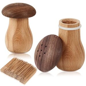 norme 2 pcs toothpick holder dispenser with 400 pcs bamboo toothpicks wooden toothpick dispenser container cute decorative mushroom tooth pick holders for kitchen restaurant home