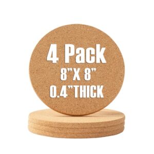 firstgift cork trivet - 4 pack high density cork trivet set- 8" diameter x 0.4" thick round cork- hot pads for table & countertop