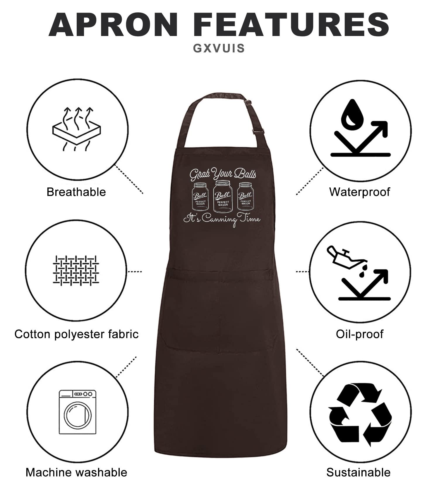 GXVUIS Grab Your Balls It's Canning Time Aprons for Women with 2 Pockets Waterproof Adjustable Bib Kitchen Cooking BBQ Apron Brown