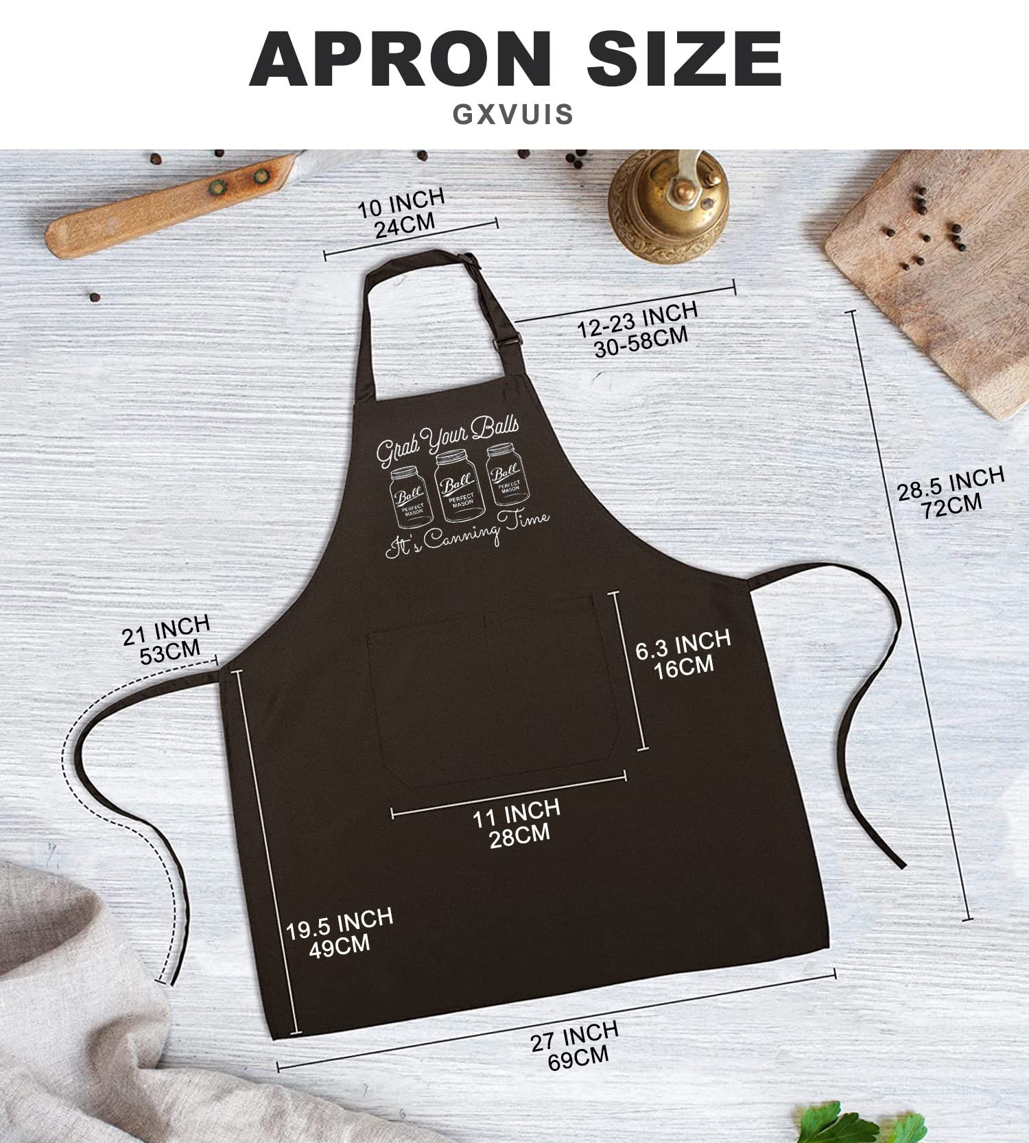 GXVUIS Grab Your Balls It's Canning Time Aprons for Women with 2 Pockets Waterproof Adjustable Bib Kitchen Cooking BBQ Apron Brown