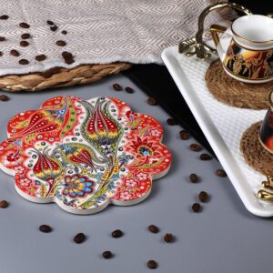 Küchengeräte 18 cm/7" inc Hand Painted Decorative Tulip Patterned Turkish Ceramic Trivet Coaster - Very Stylish - Scratch Proof Heat Resistant & Great Kitchen Home Office Decor - Best Gift Idea