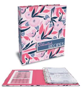 better kitchen products recipe binder, 8.5" x 9.5" 3 ring binder organizer set (with 50 page protectors, 100 4" x 6" recipe cards & 12 category divider tabs) floral design