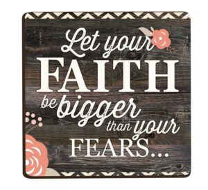 let your faith be bigger floral distressed wood look 2.75 x 2.75 inch wood lithograph magnet