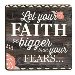 Let Your Faith Be Bigger Floral Distressed Wood Look 2.75 x 2.75 Inch Wood Lithograph Magnet