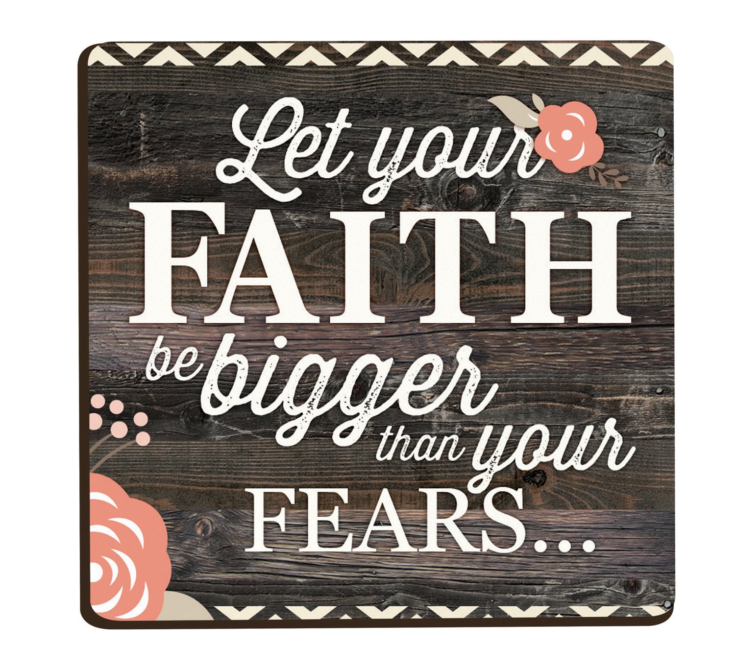 Let Your Faith Be Bigger Floral Distressed Wood Look 2.75 x 2.75 Inch Wood Lithograph Magnet