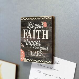 Let Your Faith Be Bigger Floral Distressed Wood Look 2.75 x 2.75 Inch Wood Lithograph Magnet