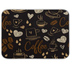 coffee heart dish drying mat for kitchen,kitchen drying pad dish drainer pad drying rack pad kitchen counter mat 18 x 24 inch