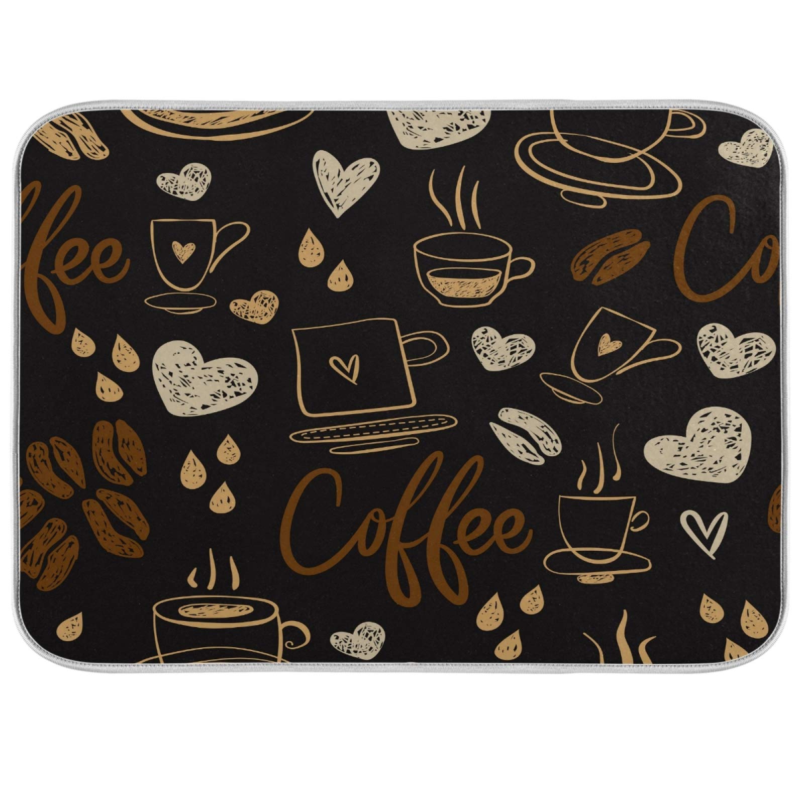 Coffee Heart Dish Drying Mat for Kitchen,Kitchen Drying Pad Dish Drainer Pad Drying Rack Pad Kitchen Counter Mat 18 x 24 Inch