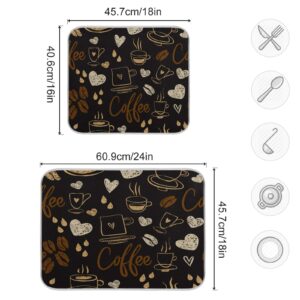 Coffee Heart Dish Drying Mat for Kitchen,Kitchen Drying Pad Dish Drainer Pad Drying Rack Pad Kitchen Counter Mat 18 x 24 Inch