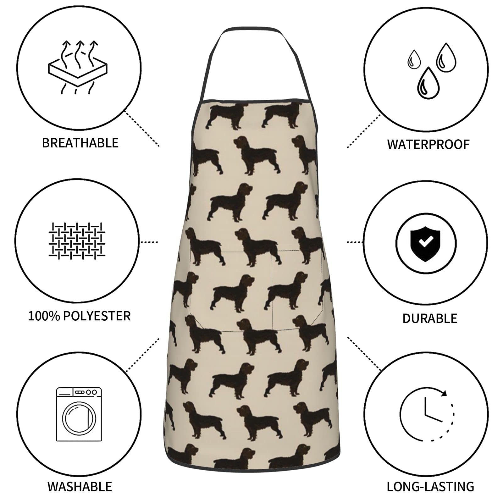 Boykin Spaniel Dog Dogs Boykin Spaniels Dog Design Bib Apron Extra Long Ties With Pockets Kitchen Cooking Baking Gardening Painting Apron For Women Men