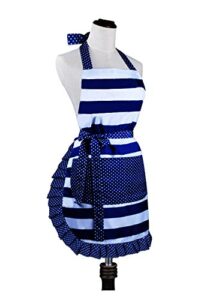 lovely lady's kitchen fashion cooking baking kitchen aprons with pockets for mother's day gift, plus size apron (31 x 28 inches) blue,white