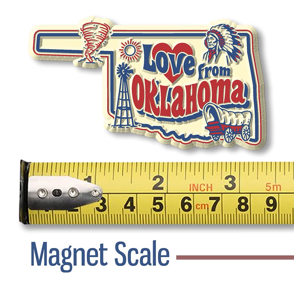 Love from Oklahoma Vintage State Magnet by Classic Magnets, Collectible Souvenirs Made in The USA, 3.4" x 1.9"