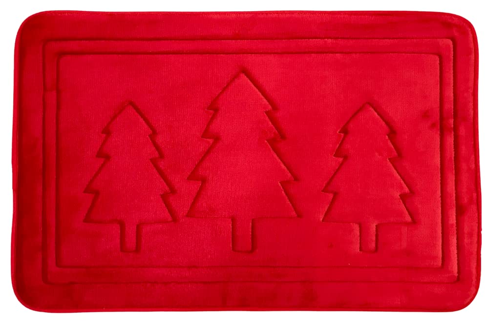 Serafina Home Luxury Holiday Trees Christmas Red Memory Foam Anti Fatigue Bathroom Floor Mat Rug Kitchen Foyer Office Entry Way