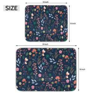 Colorful Flowers Dish Drying Mat for Kitchen Counter 16 x 18, Spring Summer Floral Absorbent Reversible Microfiber Dishes Drainer Mats, Washable Drying Pads for Sinks