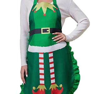 KOJOOIN Christmas Kitchen Apron Adjustable Cute Cooking for Adult BBQ Holiday Elf Apron Funny Creative Thanksgiving green