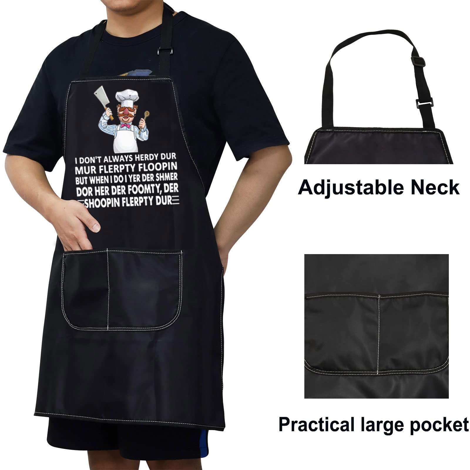 BWWKTOP Swedish Chef Kitchen Apron TV Show Fans Gifts I Don't Always Herdy Dur Mur Flerpty Floopin Adjustable Aprons (Herdy Dur)