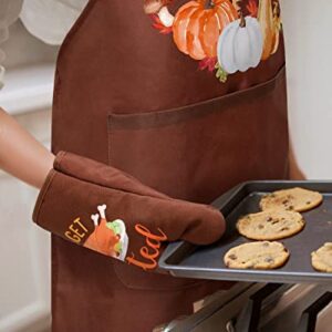 Thanksgiving Apron Mitt and Pot Holder Thanksgiving Kitchen Gift Set Happy Thanksgiving Fall Turkey Cooking Chef Adjustable Baking Apron Funny Housewarming Friendsgiving Wedding Gifts for Women