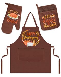 thanksgiving apron mitt and pot holder thanksgiving kitchen gift set happy thanksgiving fall turkey cooking chef adjustable baking apron funny housewarming friendsgiving wedding gifts for women
