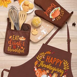 Thanksgiving Apron Mitt and Pot Holder Thanksgiving Kitchen Gift Set Happy Thanksgiving Fall Turkey Cooking Chef Adjustable Baking Apron Funny Housewarming Friendsgiving Wedding Gifts for Women