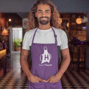 APRON HEROES - Purple Apron, Baking Apron, Baking Apron for Women, & Men, Portion of Profits Are Donated to End Child Hunger in the USA, Purple White