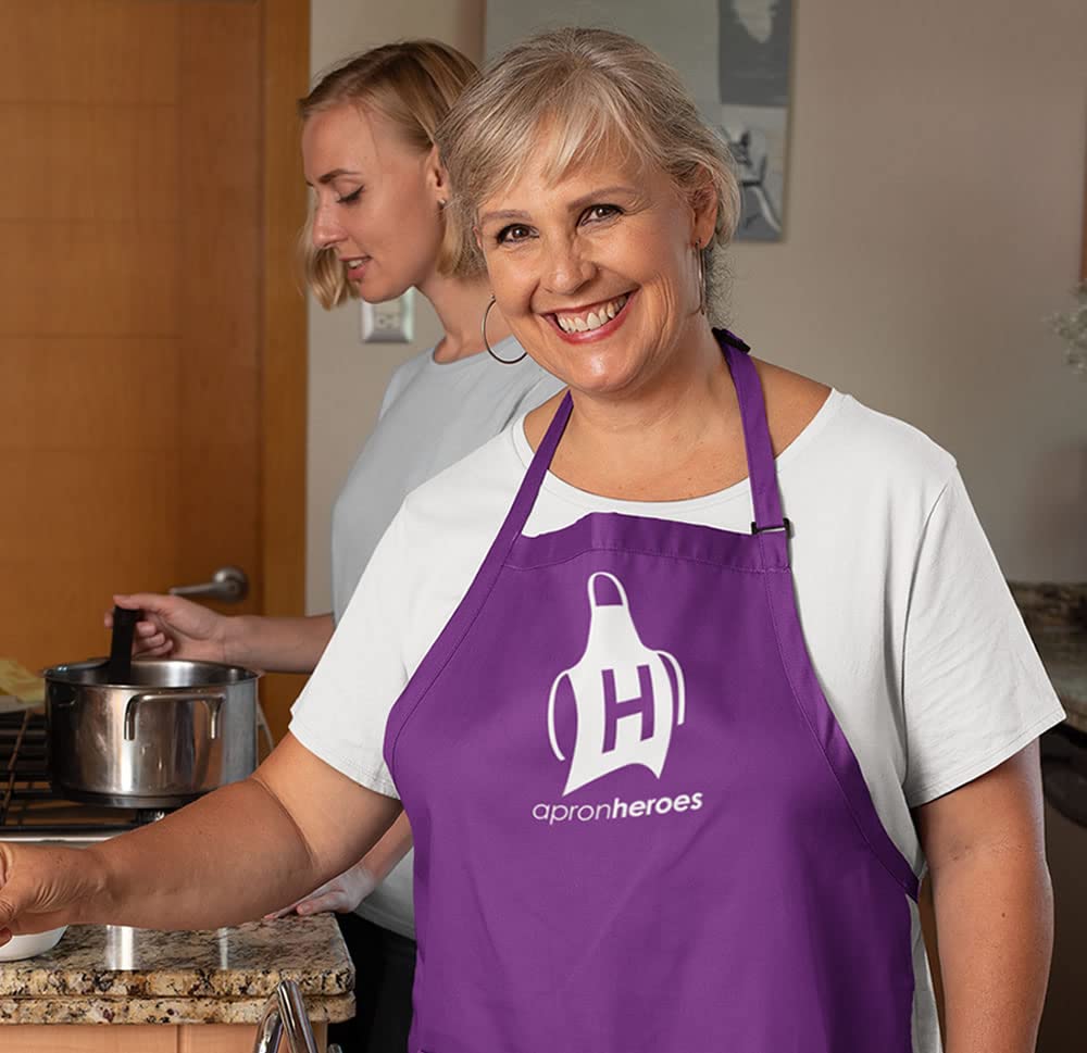 APRON HEROES - Purple Apron, Baking Apron, Baking Apron for Women, & Men, Portion of Profits Are Donated to End Child Hunger in the USA, Purple White